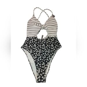 Forever 21 Striped and Floral One-Piece Swimsuit, Size Small NWT
